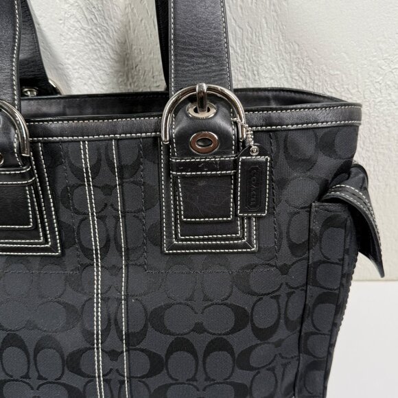 Vintage Y2K Coach Legacy Black Signature C Canvas Tote Leather Trim Handbag - Picture 2 of 11
